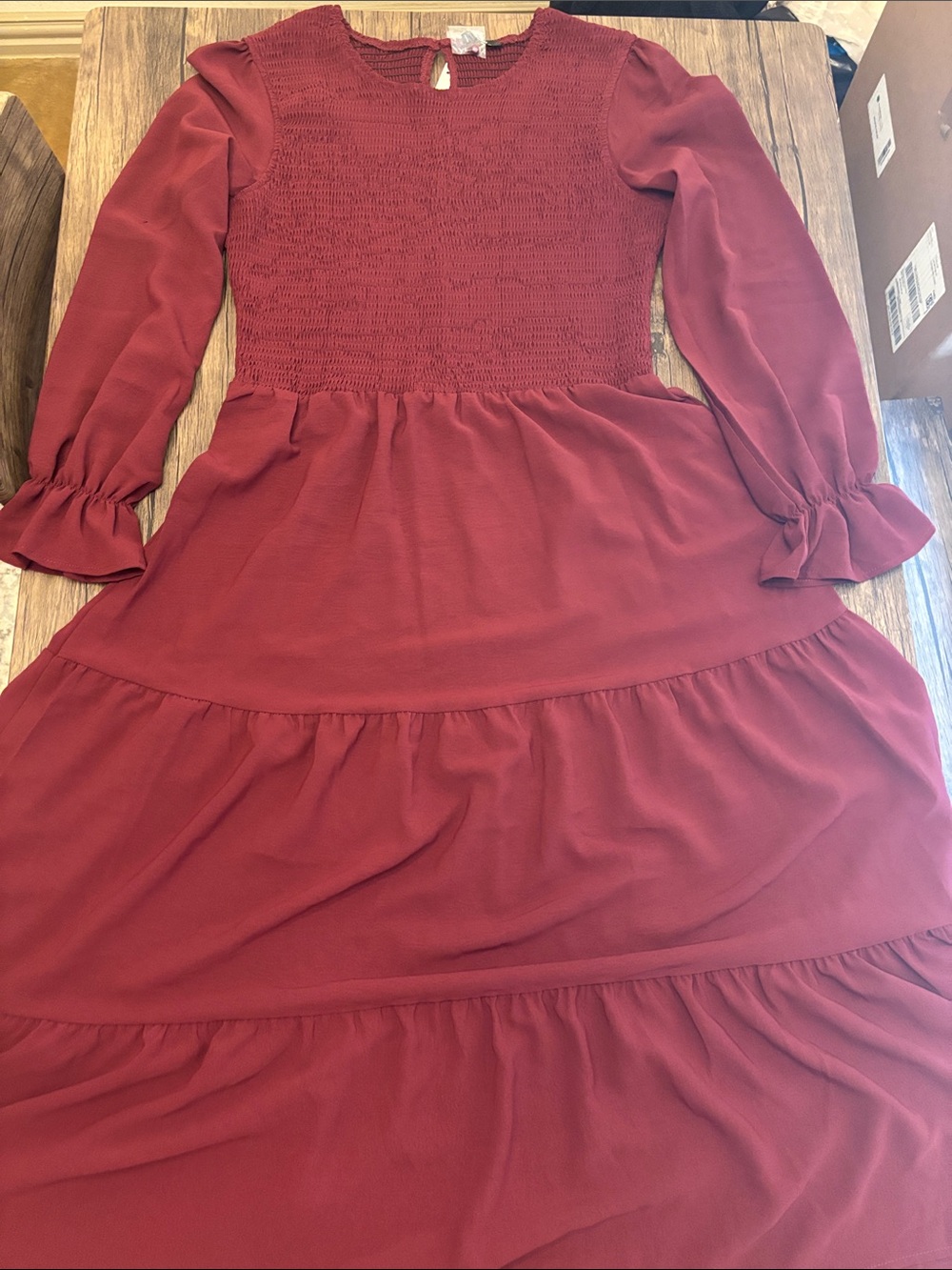 Women's Maxi Dress in Deep Red with Smocked Bodice